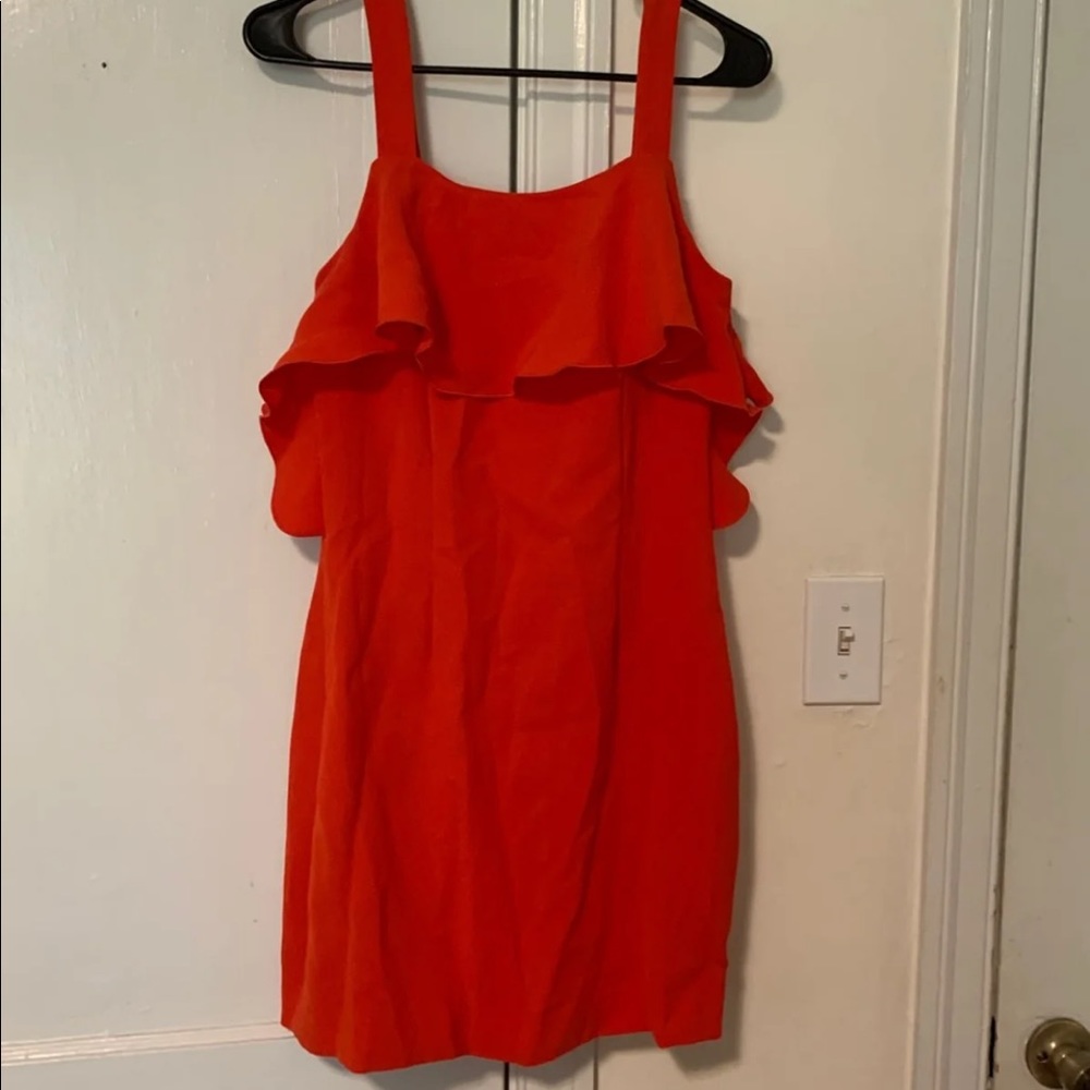 Red Rachel Zoe dress with ruffle